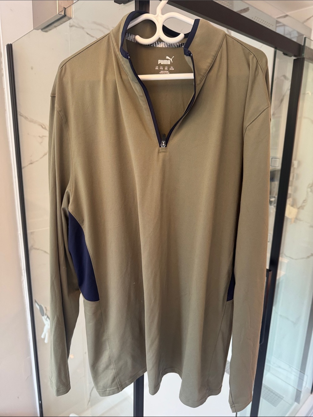 Puma Golf Olive Green Long-Sleeve Quarter-Zip with Navy Accents